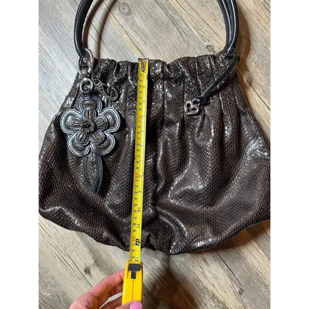 Brighton Breelan Python Snake Embossed Leather Handbag Purse Hobo Brown Grey